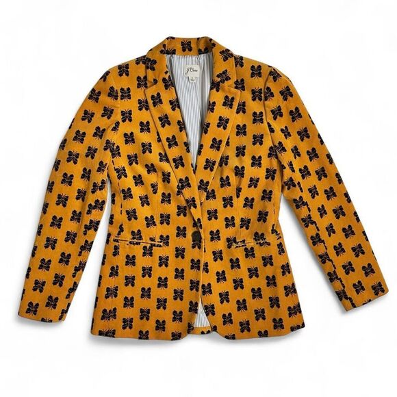 J.Crew Parke Blazer Butterfly Corduroy Sz 2 Mustard Yellow Navy Preppy Academia - Picture 3 of 14